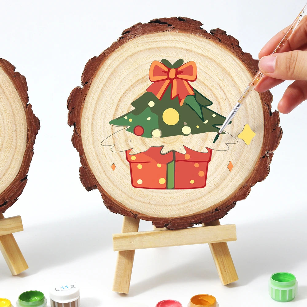 
Paint by Numbers - Wood Slice | Christmas Tree with Presents