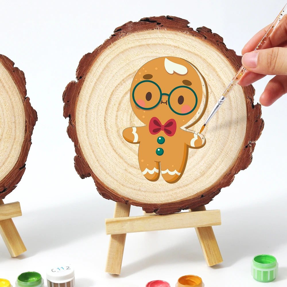 Paint by Numbers - Wood Slice | Gingerbread Man with Glasses