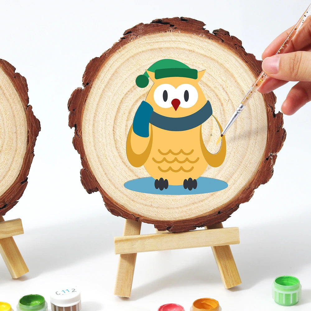 
Paint by Numbers - Wood Slice | Owl in a Winter Scarf