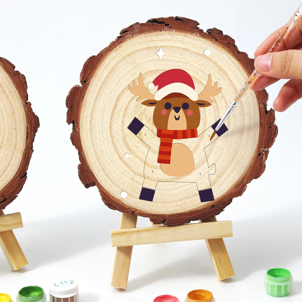 Paint by Numbers - Wood Slice | Reindeer in a Scarf