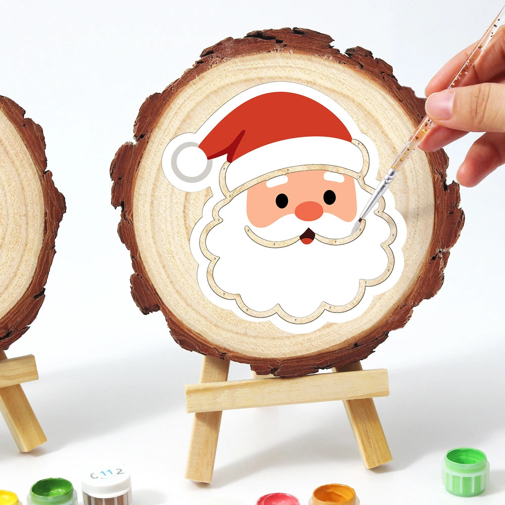
Paint by Numbers - Wood Slice | Santa Face in a Red Hat