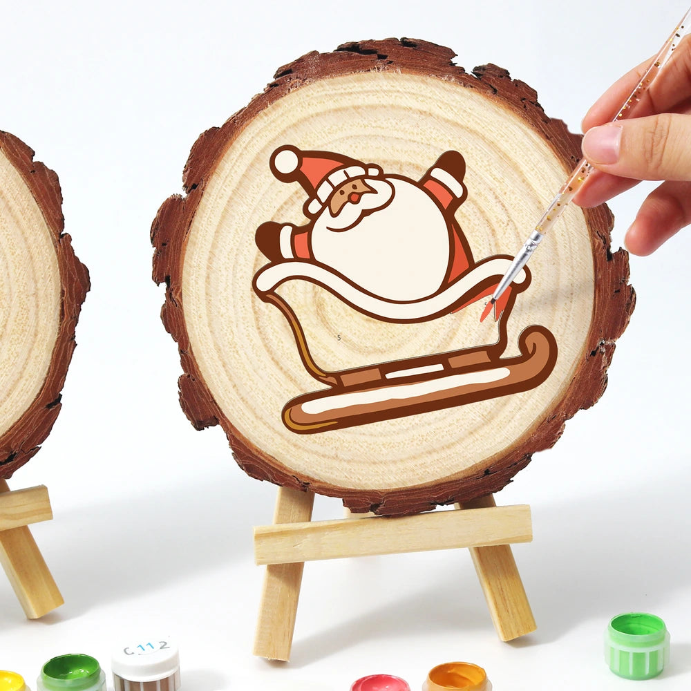 
Paint by Numbers - Wood Slice | Santa Sleigh Cookie