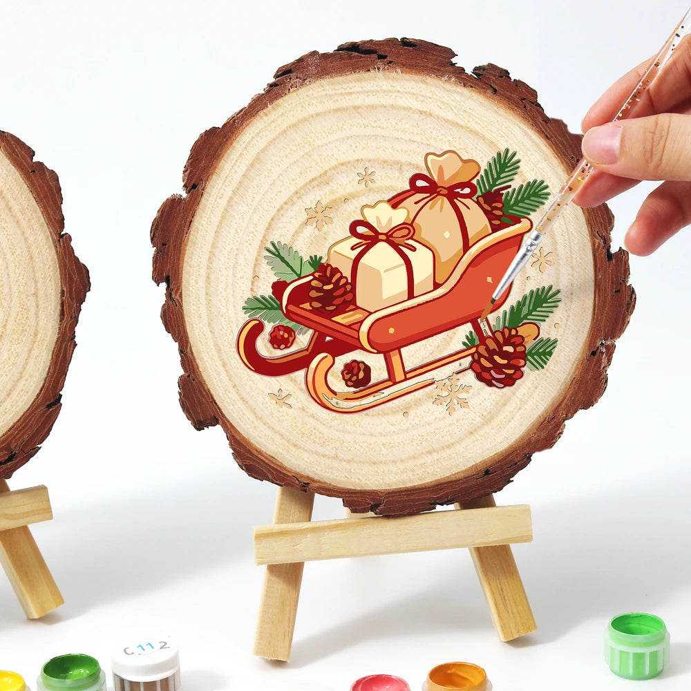 
Paint by Numbers - Wood Slice | Sleigh Full of Gifts