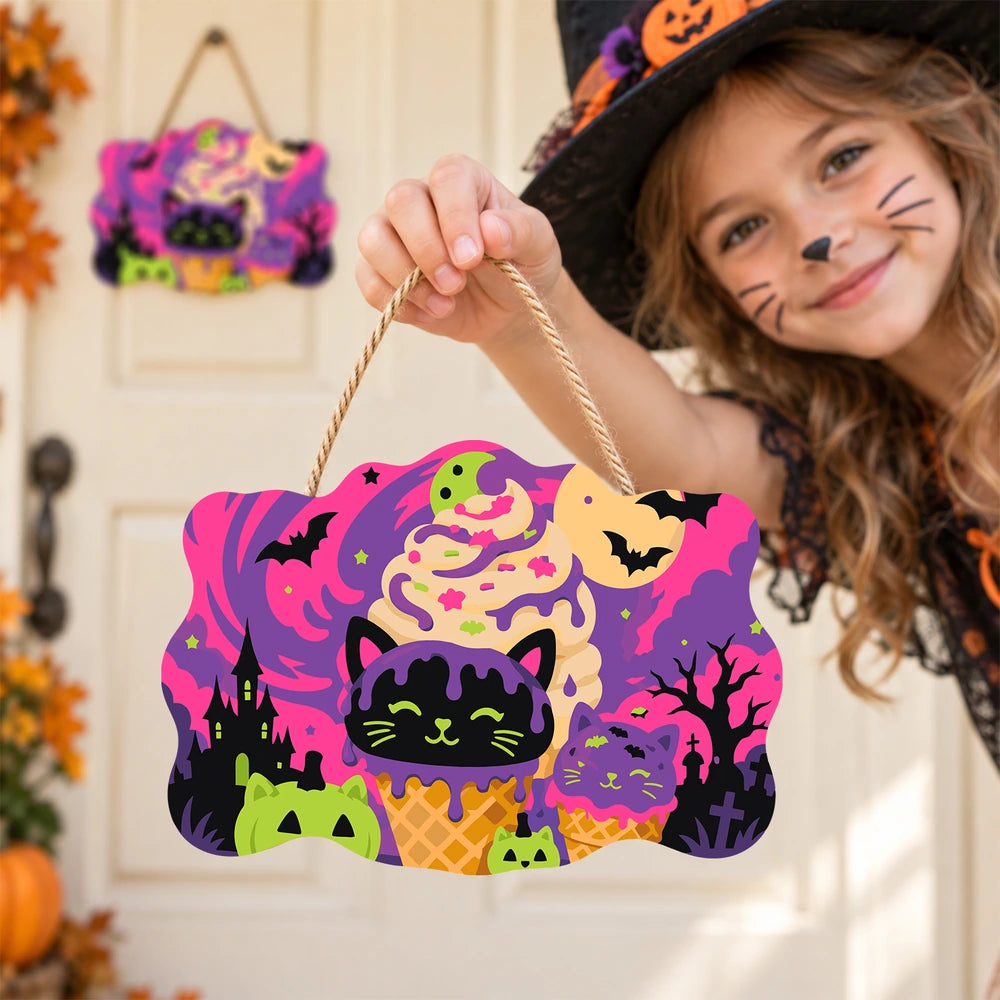 
Paint by Numbers - Wooden Door Hanger | Black Cat Ice Cream Swirl