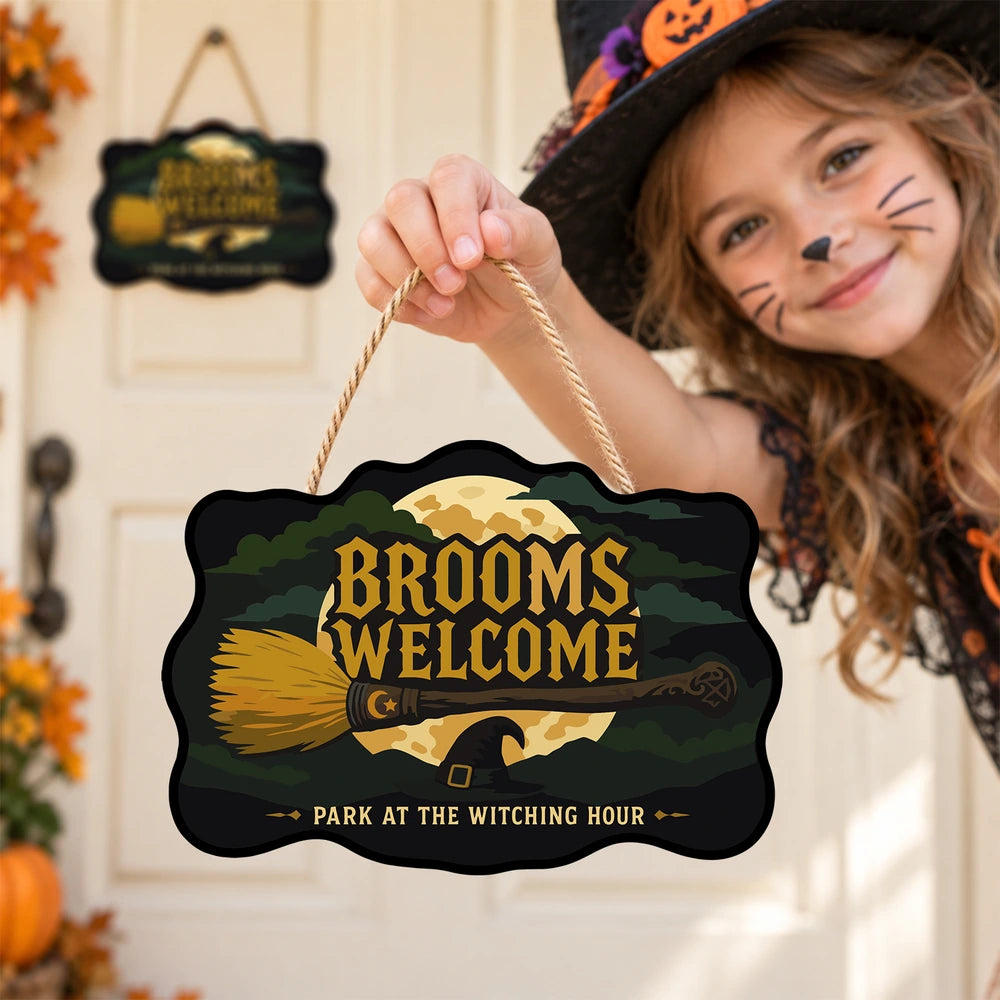 Paint by Numbers - Wooden Door Hanger | Brooms Welcome at the Witching Hour