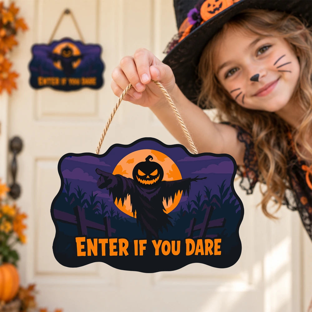 Paint by Numbers - Wooden Door Hanger | Enter If You Dare Pumpkin Scarecrow
