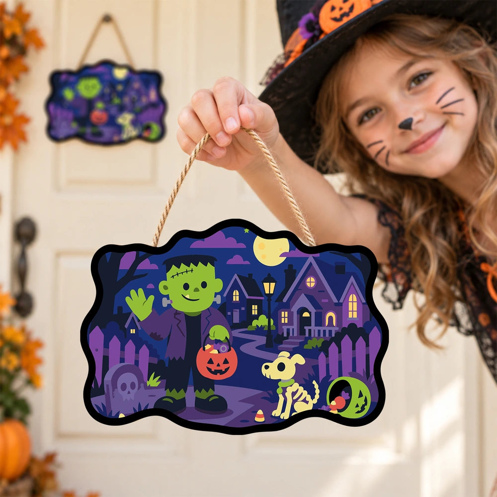 Paint by Numbers - Wooden Door Hanger | Frankenstein Trick-or-Treating
