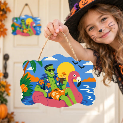 Paint by Numbers - Wooden Door Hanger | Frankenstein on a Flamingo Float
