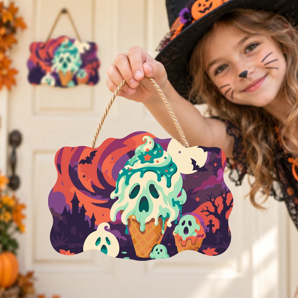 Paint by Numbers - Wooden Door Hanger | Ghost Ice Cream Cone
