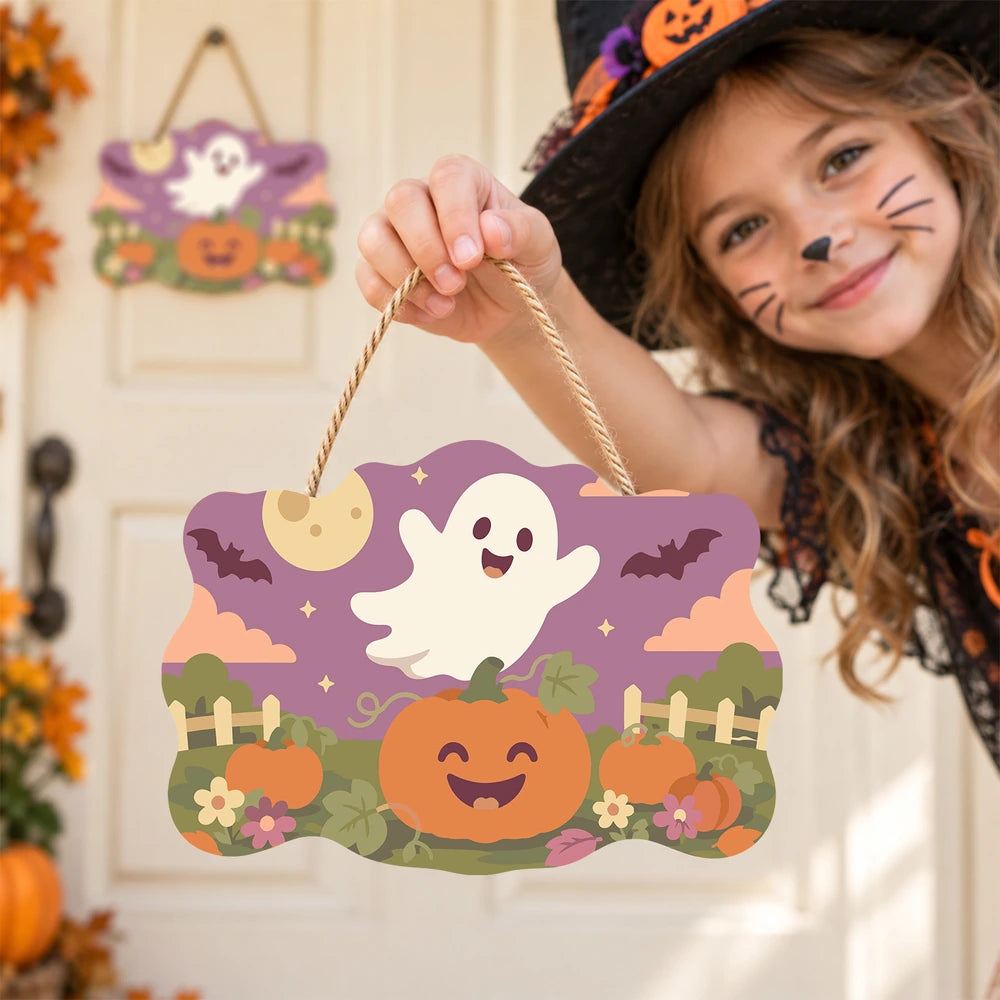 Paint by Numbers - Wooden Door Hanger | Ghost Over the Pumpkin Patch
