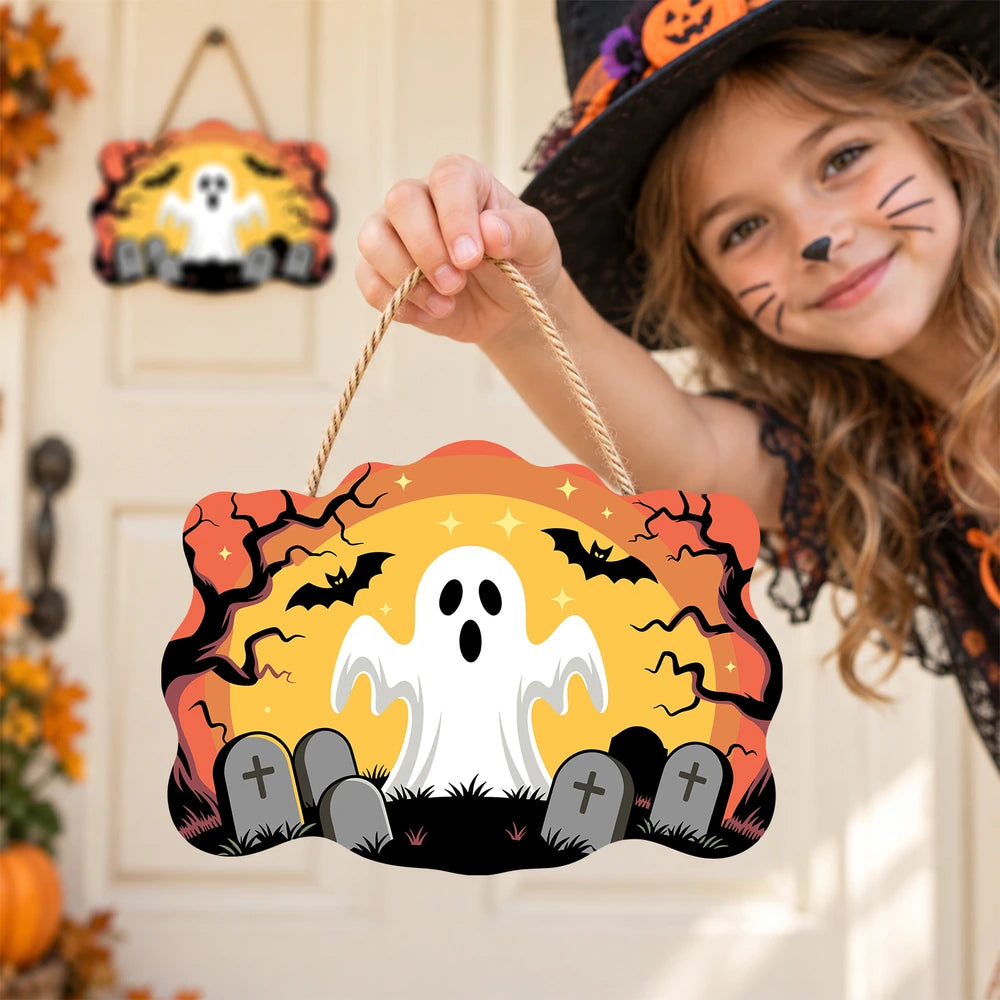 Paint by Numbers - Wooden Door Hanger | Ghost in the Graveyard at Sunset