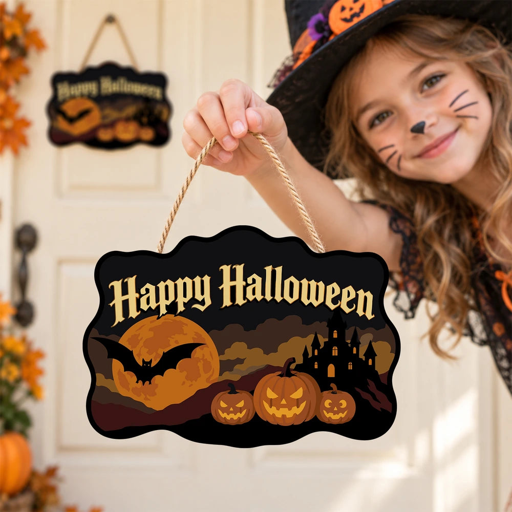 Paint by Numbers - Wooden Door Hanger | Happy Halloween Bat and Pumpkins