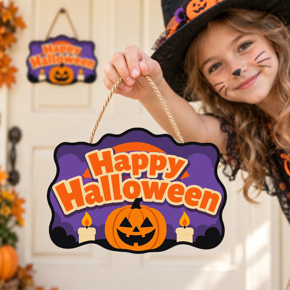 Paint by Numbers - Wooden Door Hanger | Happy Halloween Candlelit Pumpkin