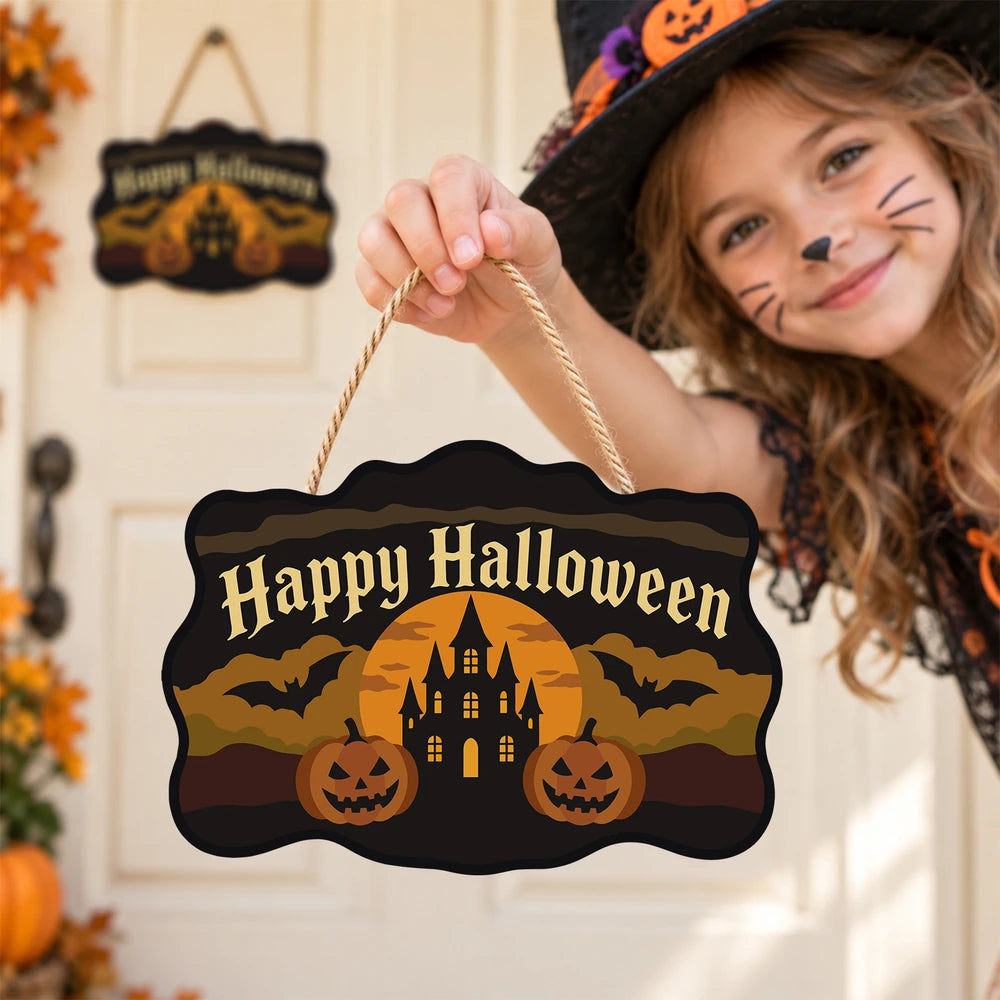 Paint by Numbers - Wooden Door Hanger | Happy Halloween Castle and Pumpkins