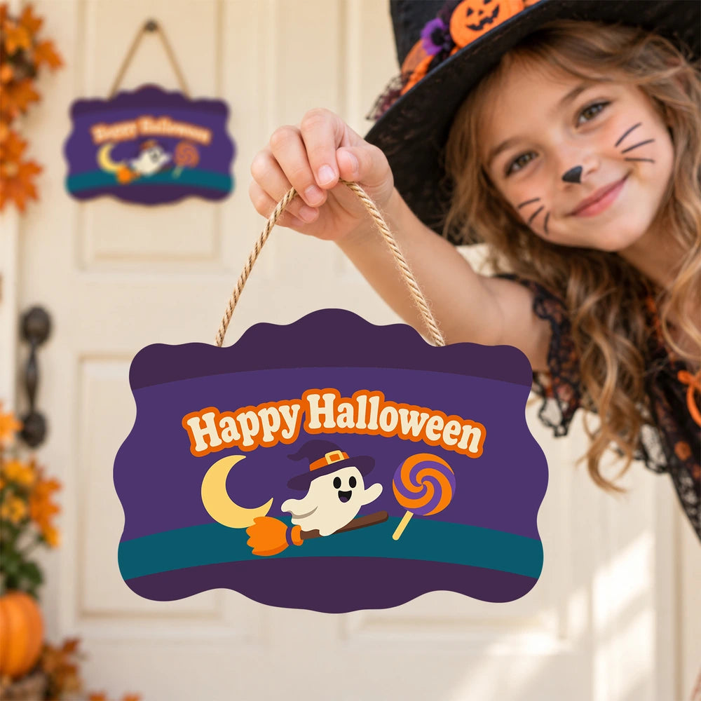 Paint by Numbers - Wooden Door Hanger | Happy Halloween Ghost with a Lollipop