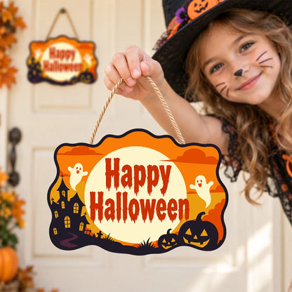 Paint by Numbers - Wooden Door Hanger | Happy Halloween Ghosts in the Moon