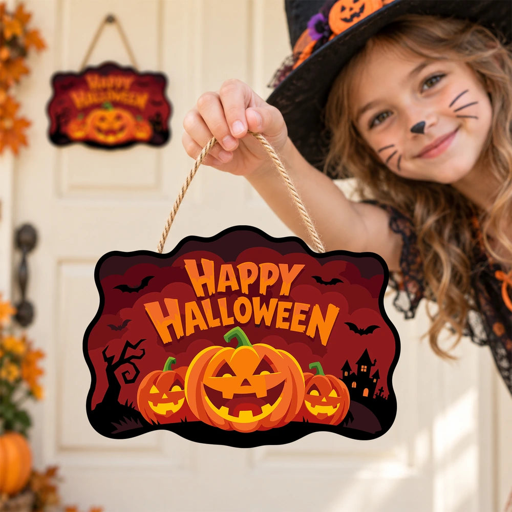 Paint by Numbers - Wooden Door Hanger | Happy Halloween Pumpkin Trio at Night