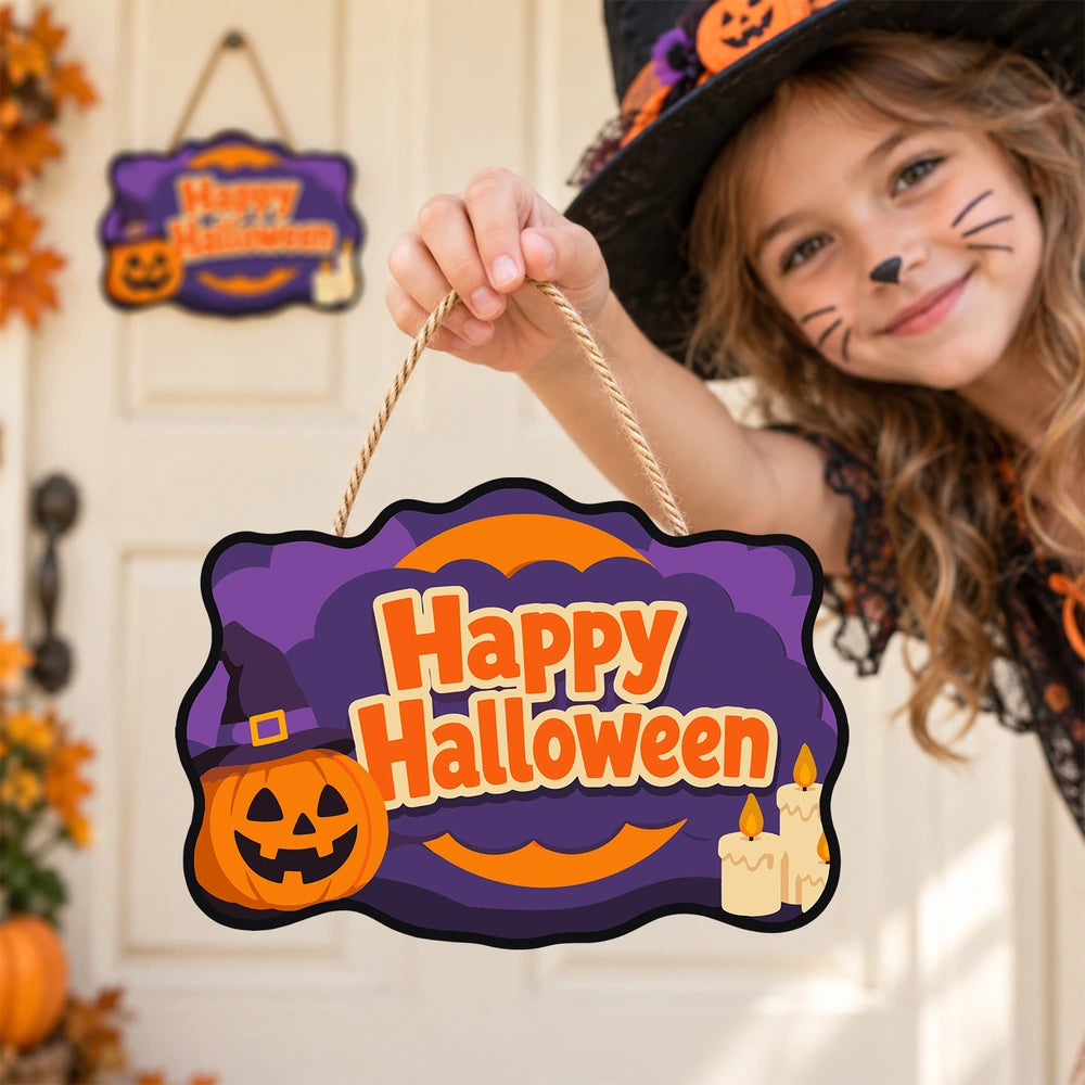 Paint by Numbers - Wooden Door Hanger | Happy Halloween Pumpkin and Candles