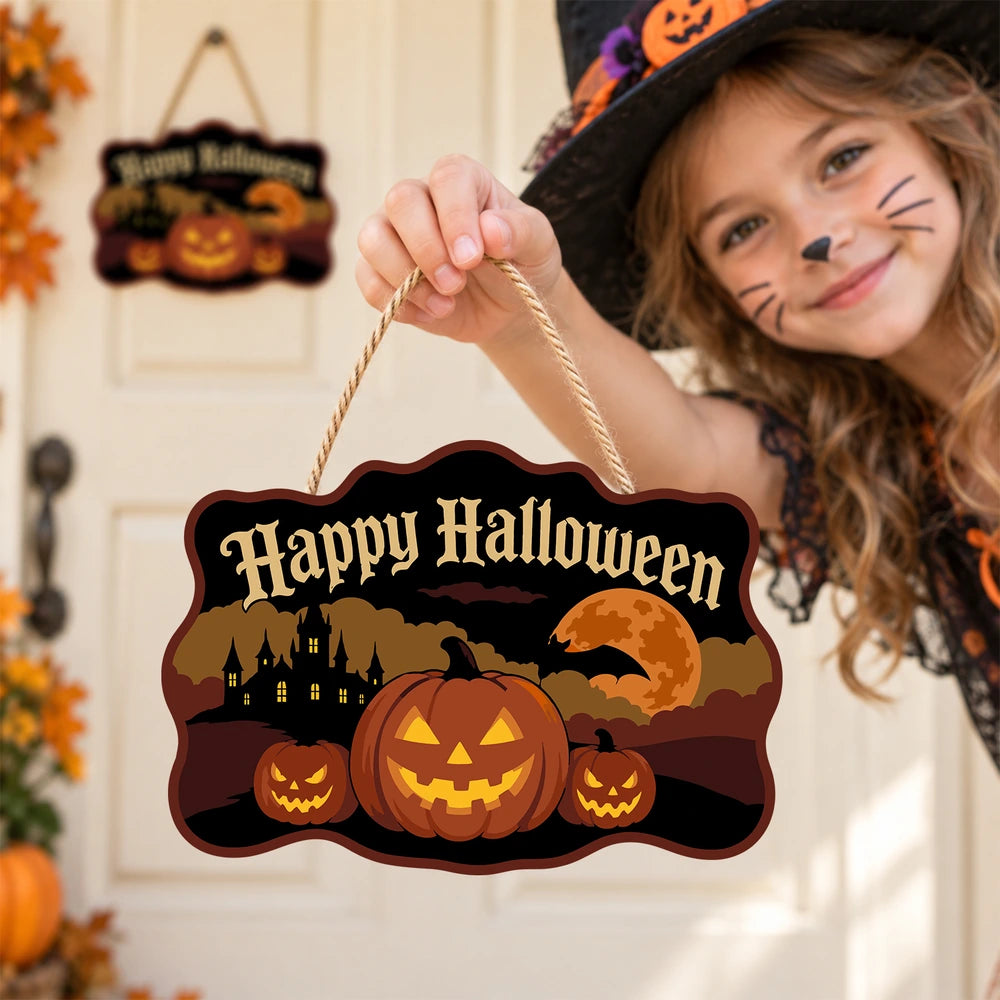 Paint by Numbers - Wooden Door Hanger | Happy Halloween Pumpkins and Castle