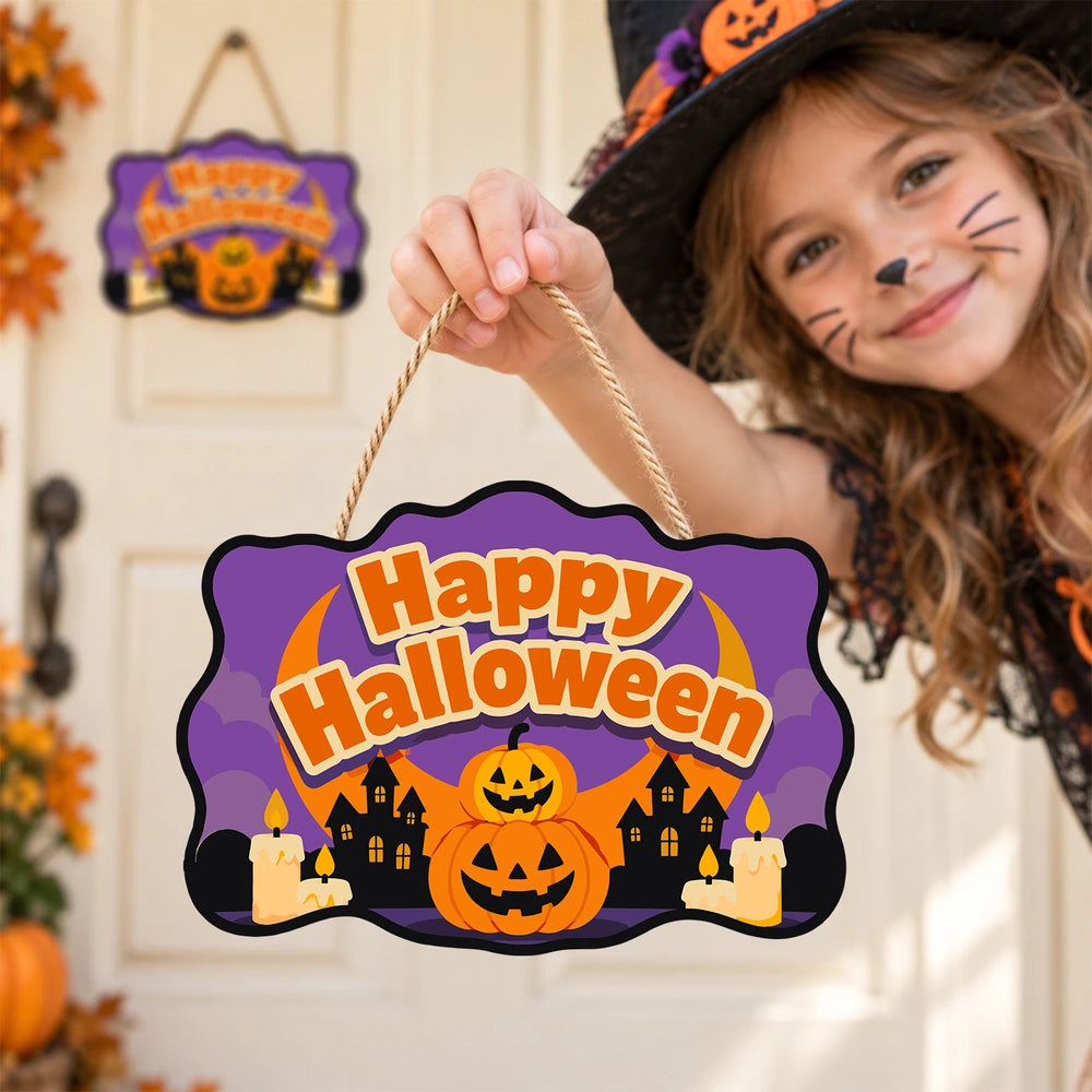 Paint by Numbers - Wooden Door Hanger | Happy Halloween Pumpkins and Haunted Houses