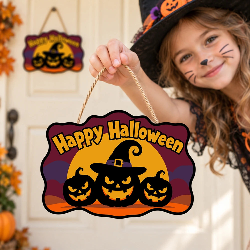 
Paint by Numbers - Wooden Door Hanger | Happy Halloween Pumpkins in a Witch Hat