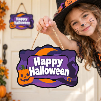 Paint by Numbers - Wooden Door Hanger | Happy Halloween Purple Pumpkin