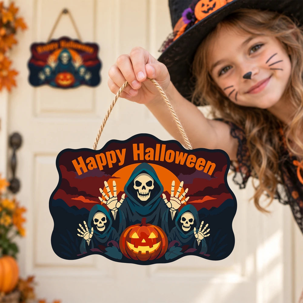 Paint by Numbers - Wooden Door Hanger | Happy Halloween Reaper Trio