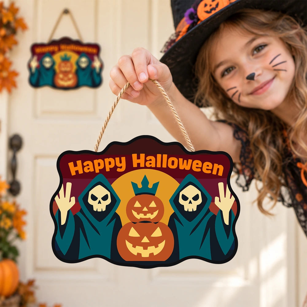
Paint by Numbers - Wooden Door Hanger | Happy Halloween Reapers at Sunset