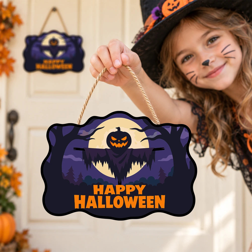 Paint by Numbers - Wooden Door Hanger | Happy Halloween Scarecrow Silhouette