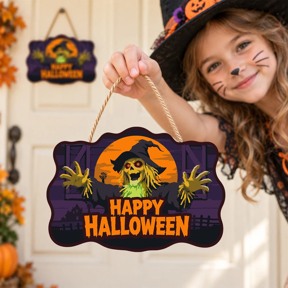 Paint by Numbers - Wooden Door Hanger | Happy Halloween Scarecrow at Night