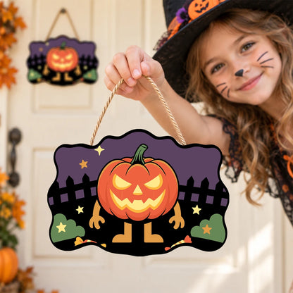 Paint by Numbers - Wooden Door Hanger | Jack-o'-Lantern Man on the Fence