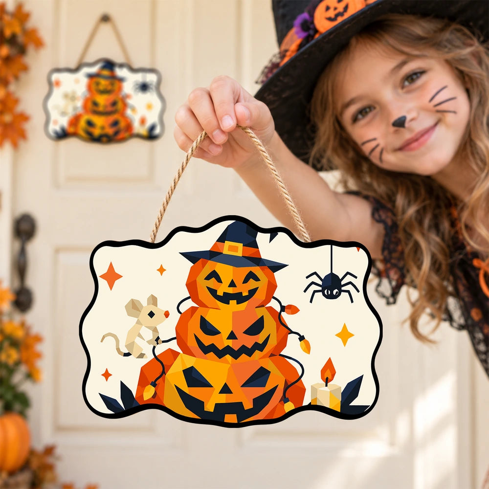 Paint by Numbers - Wooden Door Hanger | Jack-o'-Lantern Tower with a Mouse