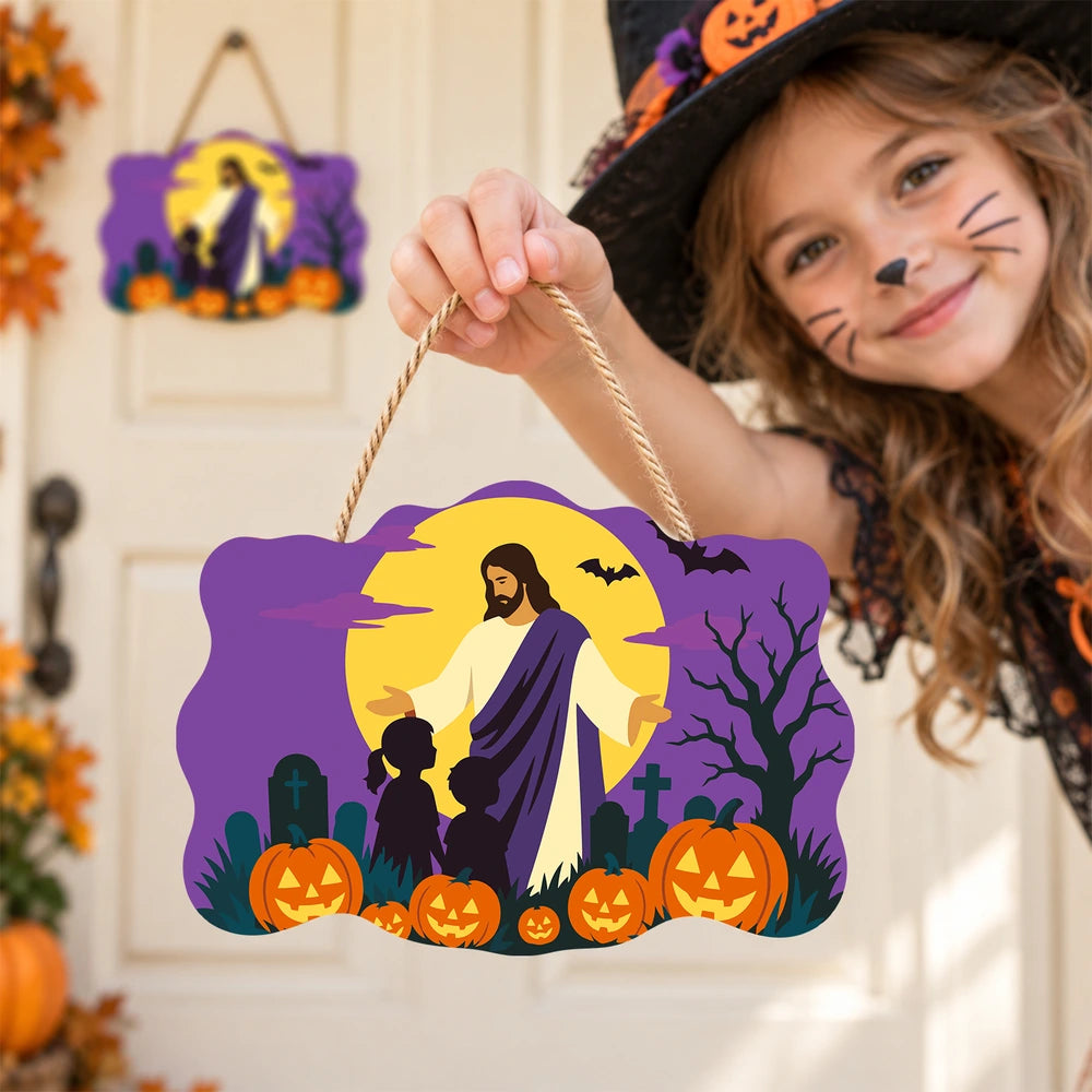Paint by Numbers - Wooden Door Hanger | Jesus Blessing the Children at Halloween