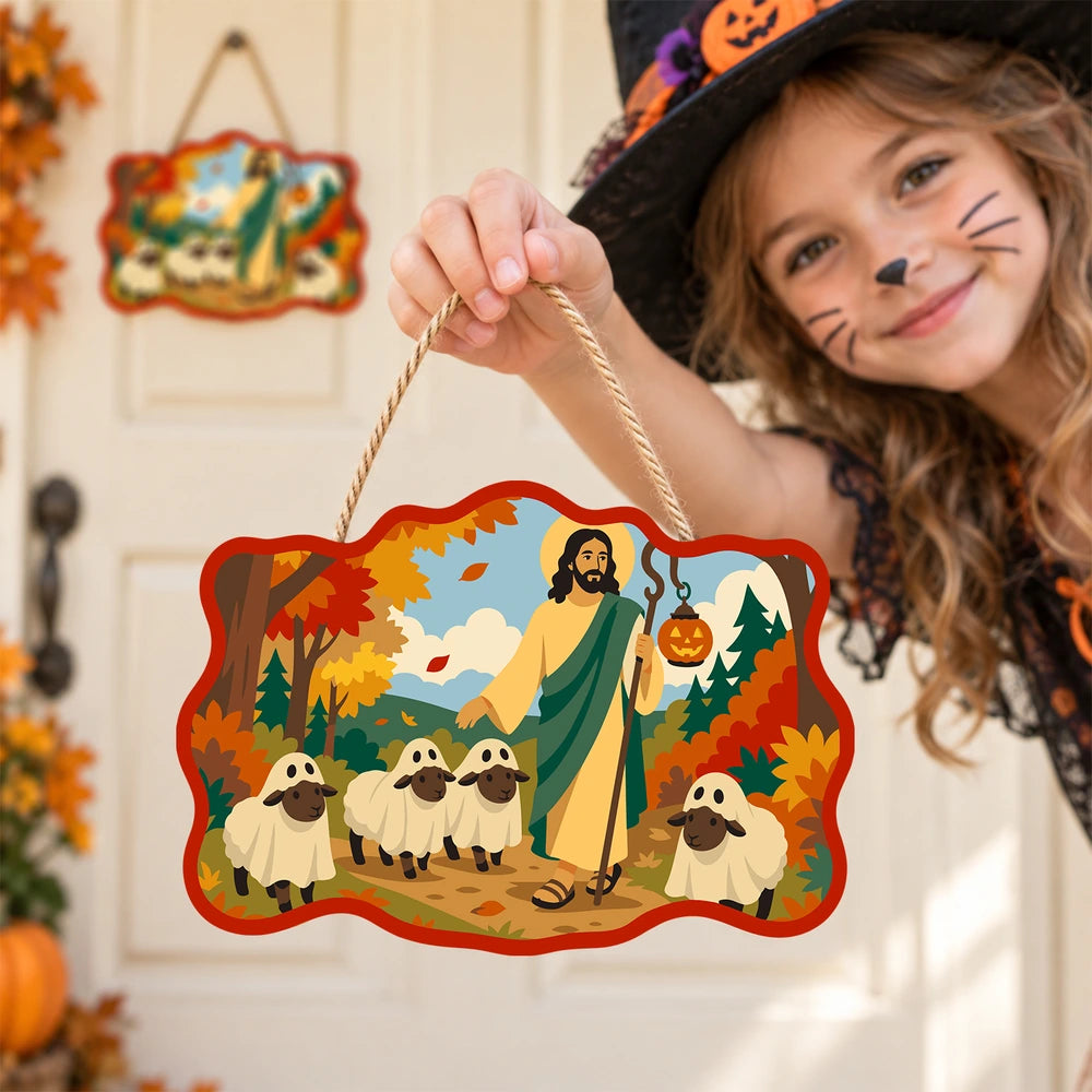 
Paint by Numbers - Wooden Door Hanger | Jesus the Shepherd with a Lantern