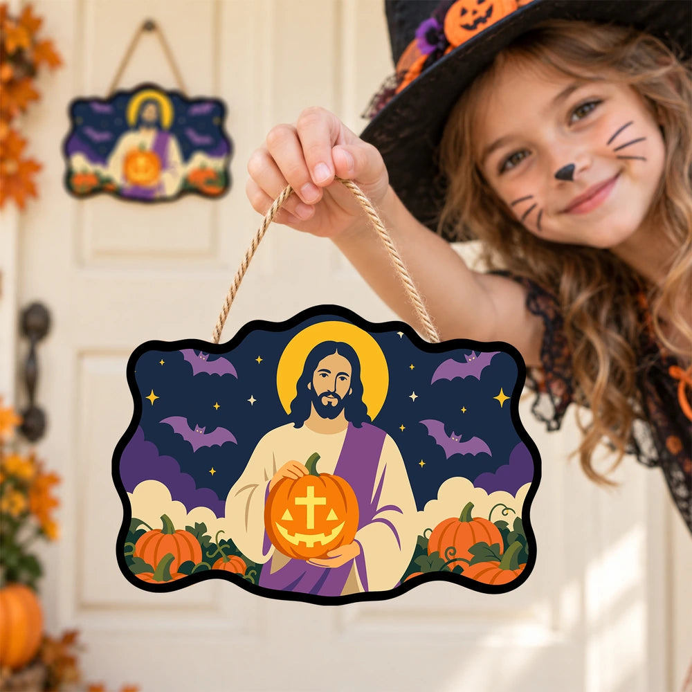 Paint by Numbers - Wooden Door Hanger | Jesus with a Cross Pumpkin