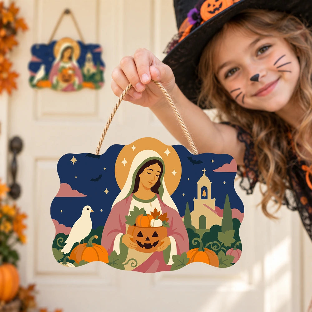 Paint by Numbers - Wooden Door Hanger | Mary with the Harvest Pumpkin