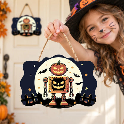 Paint by Numbers - Wooden Door Hanger | Pumpkin Robot Under the Moon