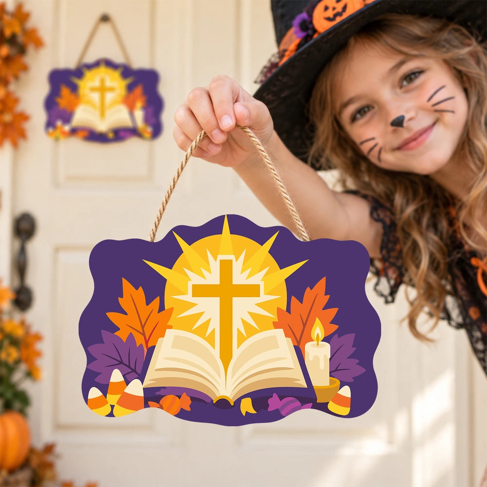 Paint by Numbers - Wooden Door Hanger | Shining Cross Over the Open Bible