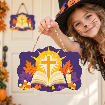 Paint by Numbers - Wooden Door Hanger | Shining Cross Over the Open Bible