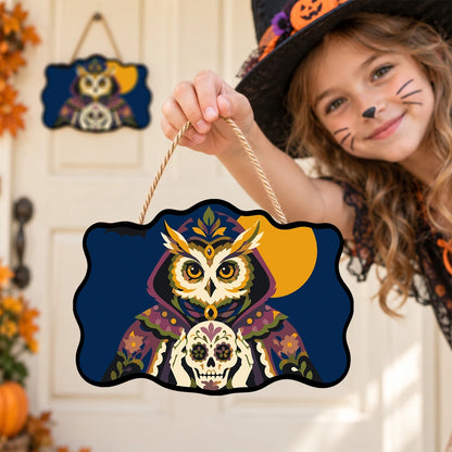 Paint by Numbers - Wooden Door Hanger | Sugar Skull Owl in a Hood
