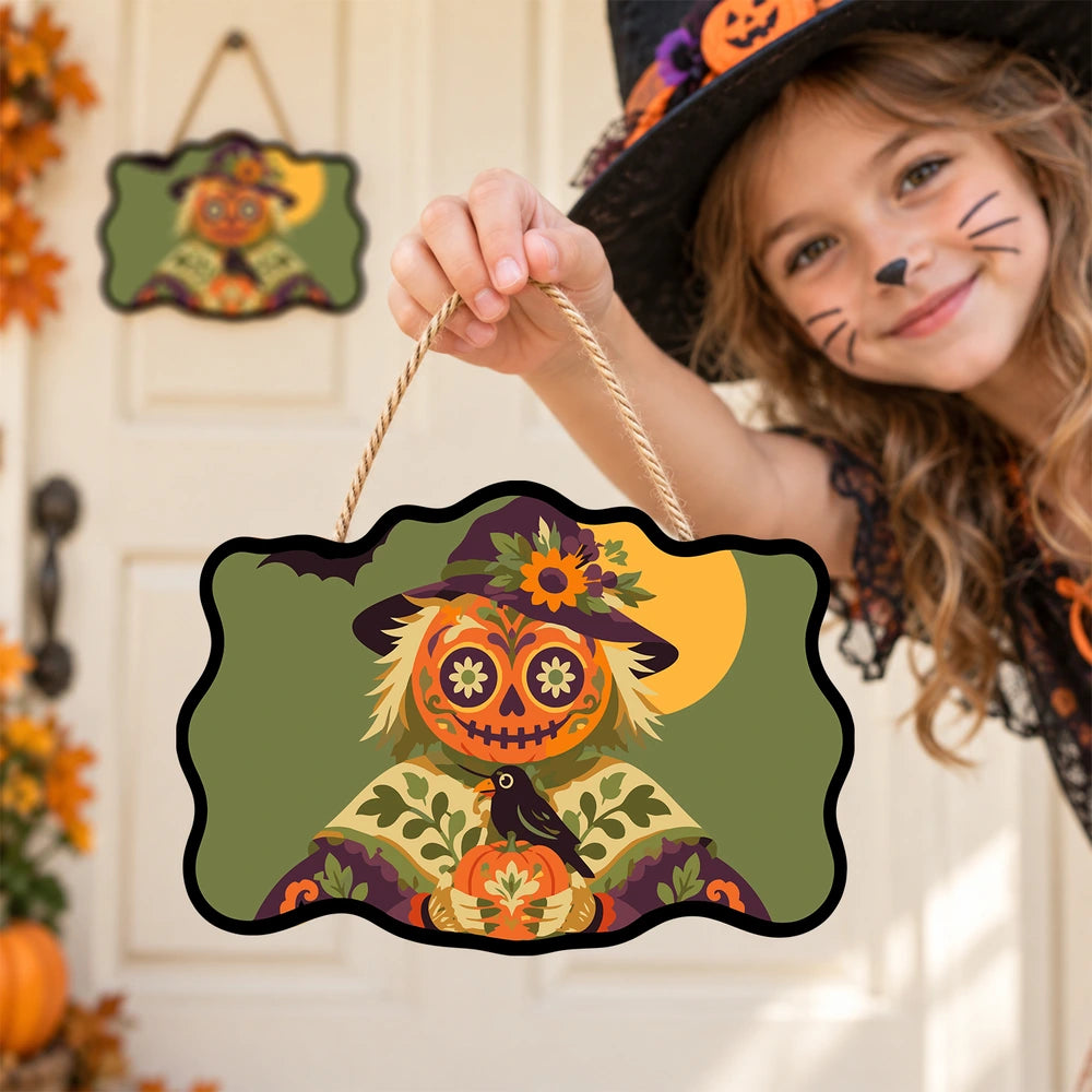 Paint by Numbers - Wooden Door Hanger | Sugar Skull Scarecrow