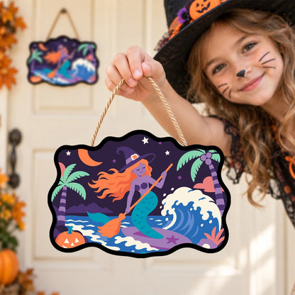 Paint by Numbers - Wooden Door Hanger | Surfing Mermaid Witch
