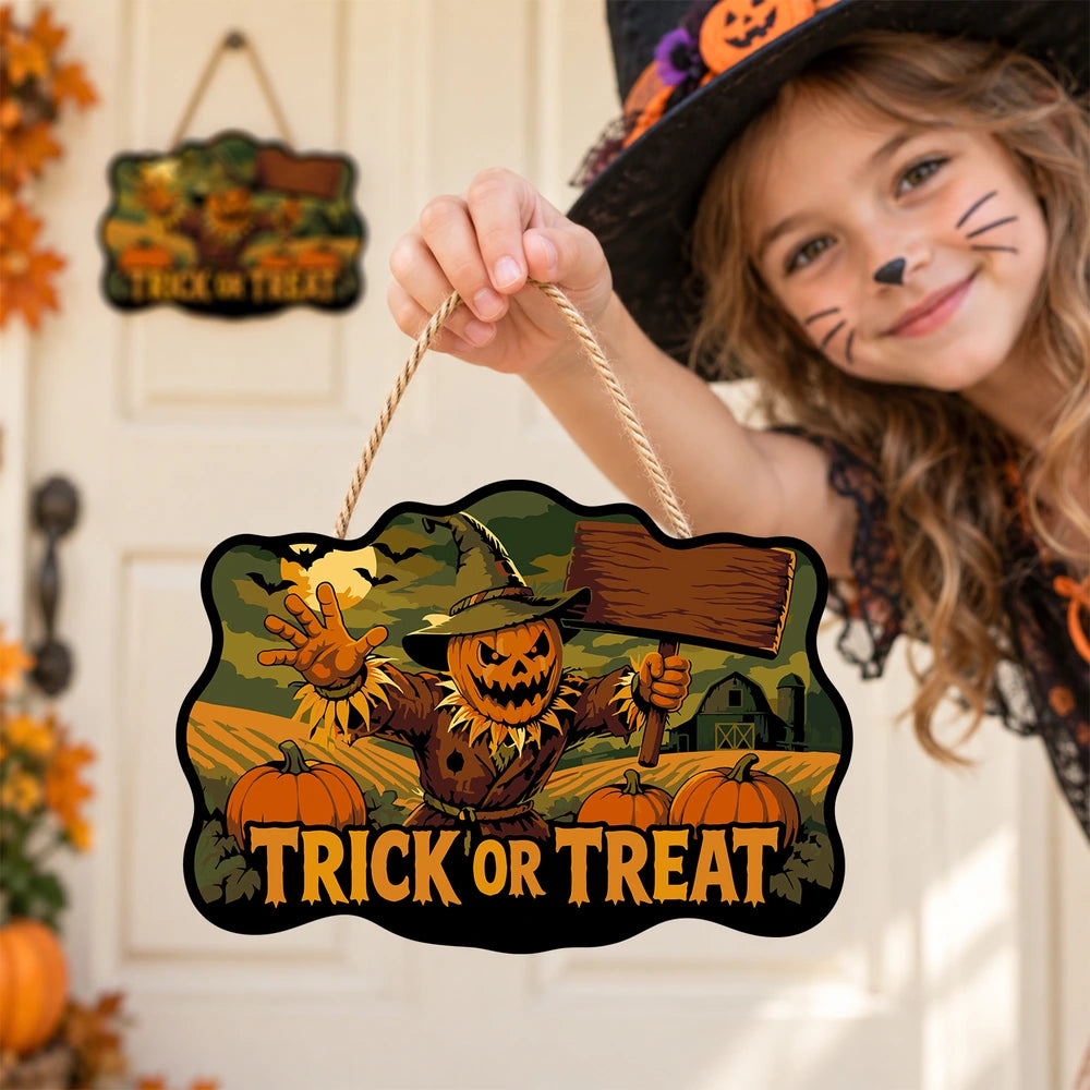
Paint by Numbers - Wooden Door Hanger | Trick or Treat Scarecrow with a Sign