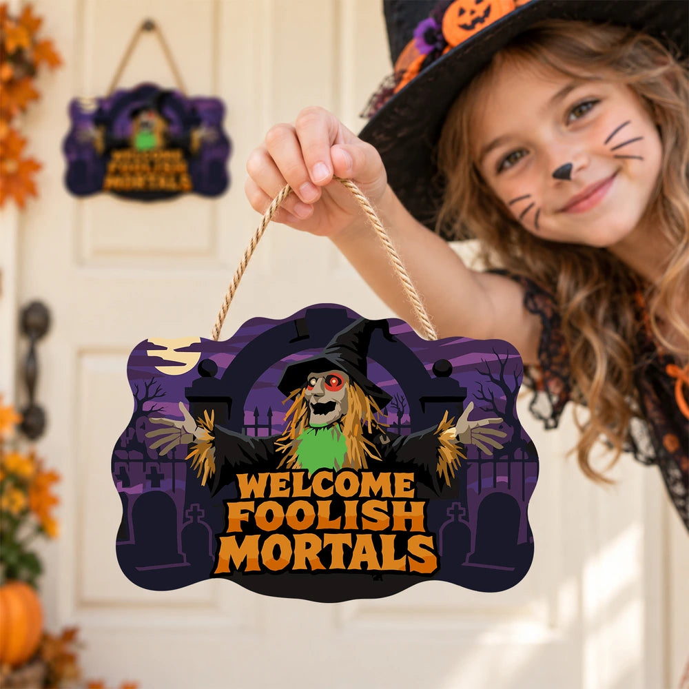 Paint by Numbers - Wooden Door Hanger | Welcome Foolish Mortals Scarecrow