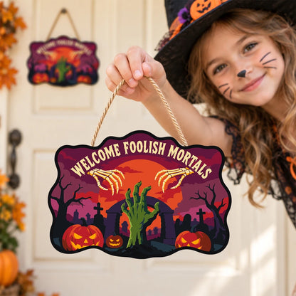 Paint by Numbers - Wooden Door Hanger | Welcome Foolish Mortals Zombie Hand