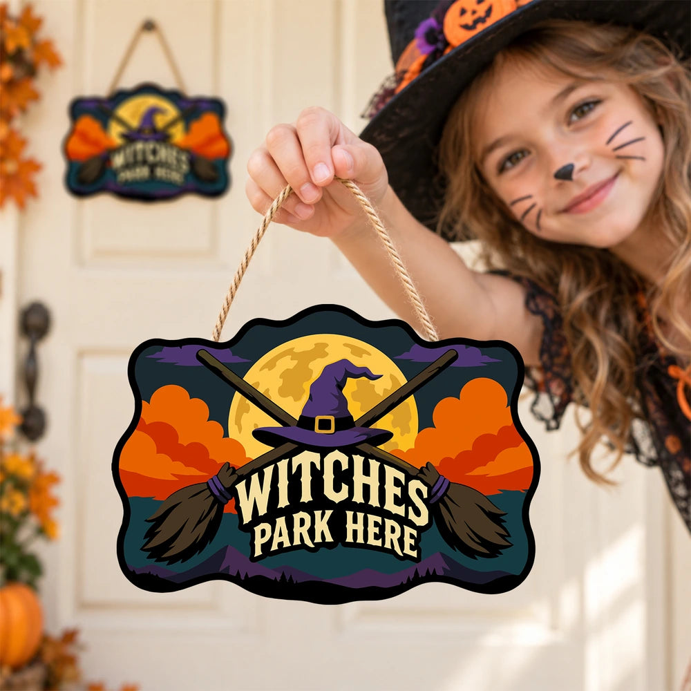 
Paint by Numbers - Wooden Door Hanger | Witches Park Here Crossed Brooms