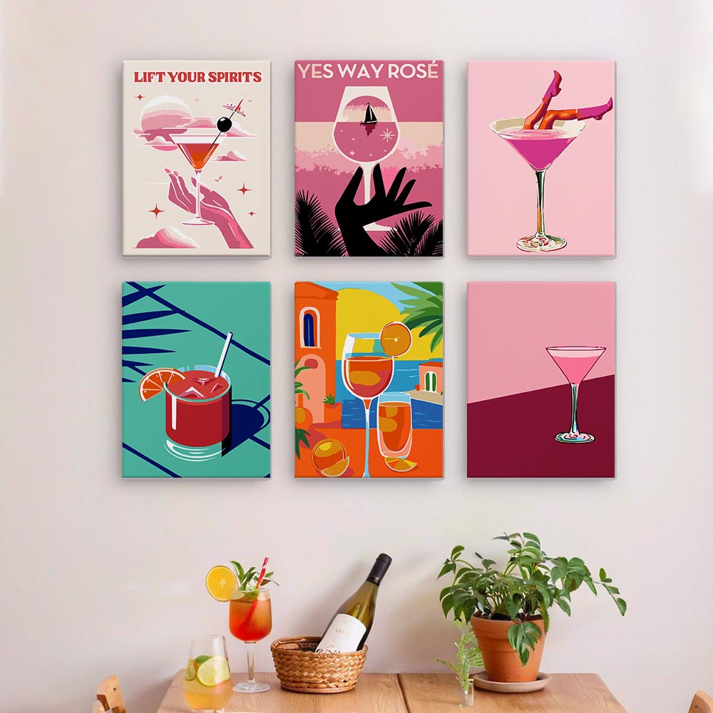 Paint by Numbers – 6 Mini Paintings | Rosé & Sunset Cocktails Set