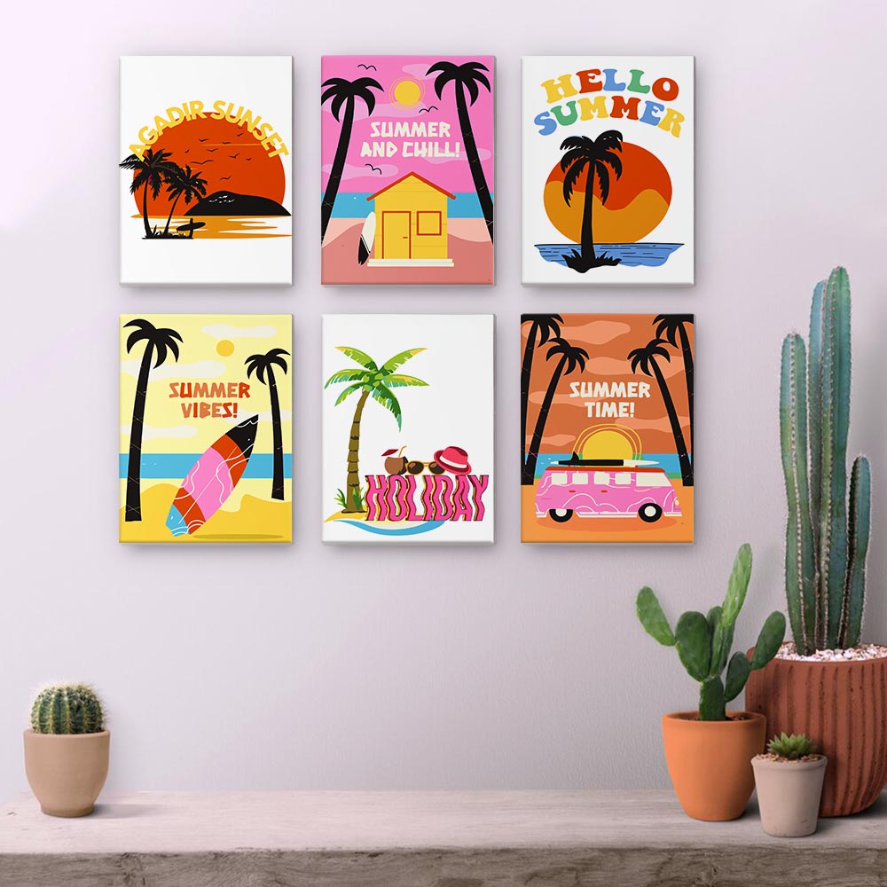Paint by Numbers – 6 Mini Paintings | Retro Summer Holiday Set