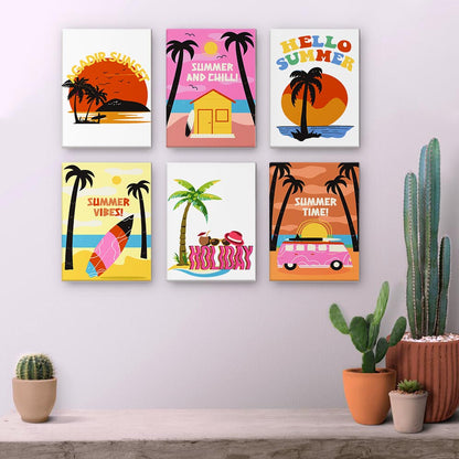 Paint by Numbers – 6 Mini Paintings | Retro Summer Holiday Set