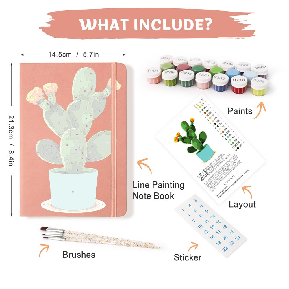 Paint by Numbers Hardcover Journal Notebook - Flowering Cactus